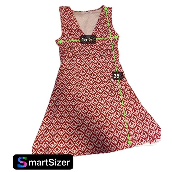 New York & Company Red and White Geometric Pattern Sleeveless Deep V-Neck Dress - Picture 5 of 5